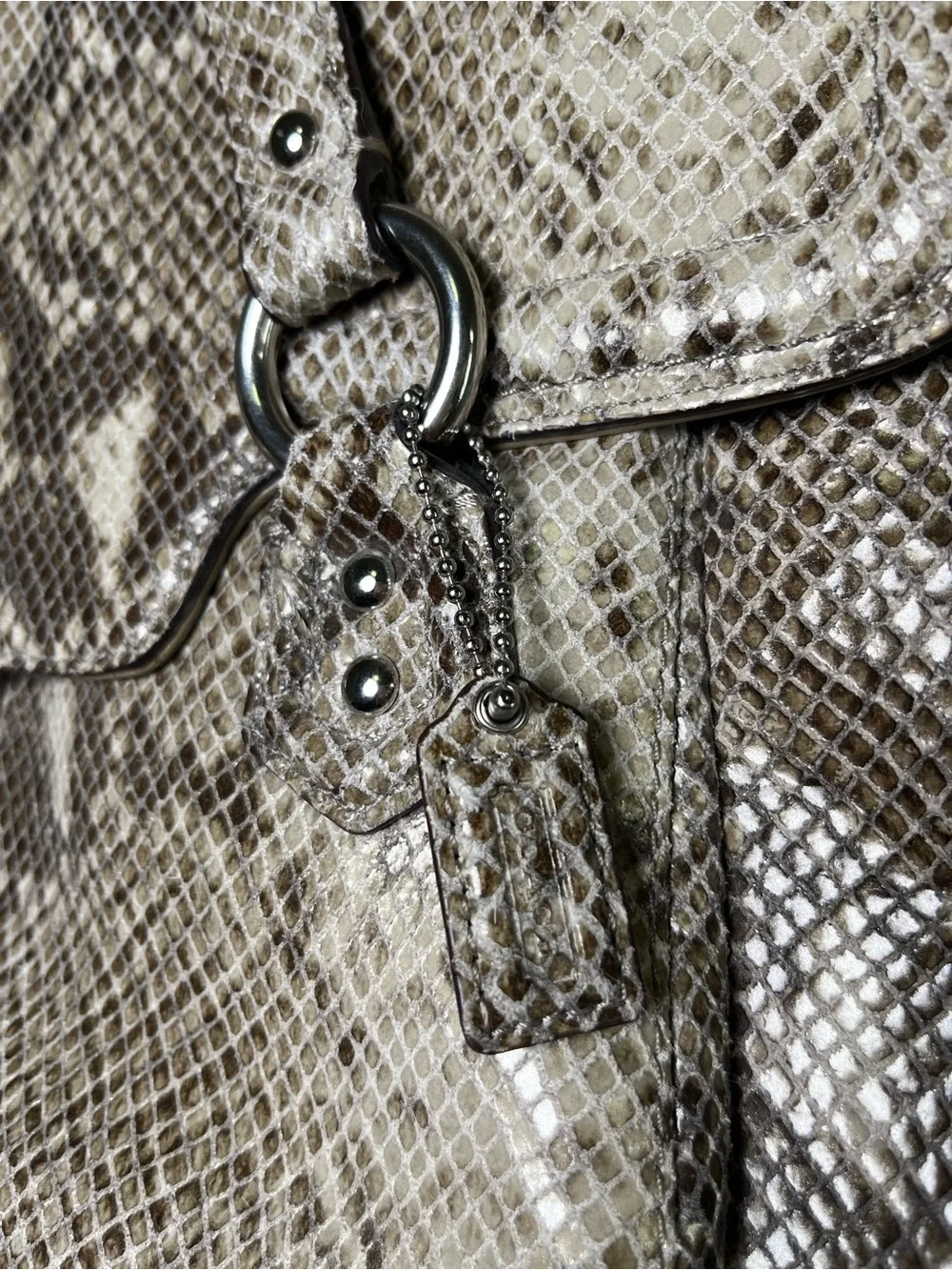 Coach Snake-Print Authentic Python Tote Bag in Neutral Bag with buckle accent